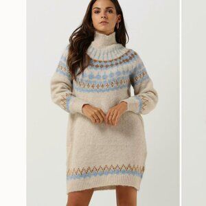 Y.A.S Wool Alpaca Yasista Long Sleeve Midi Knit Dress NWT White Blue Size Large